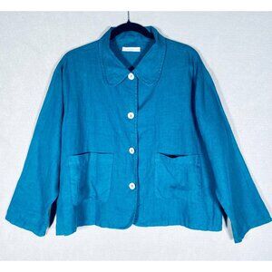 Bryn Walker Linen Top Womens S Teal Blue Button Up Blouse Sustainable